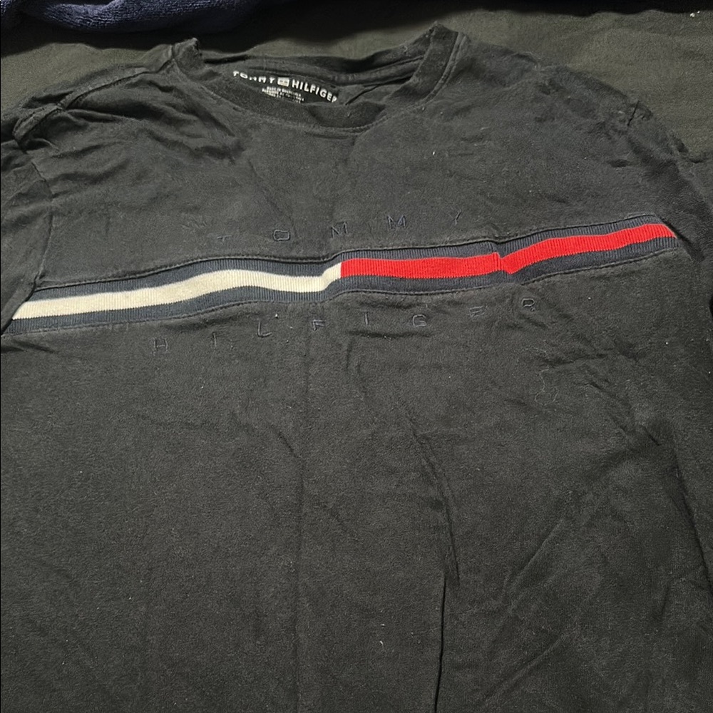 Tommy Hilfiger Black and Red Short Sleeve Tee